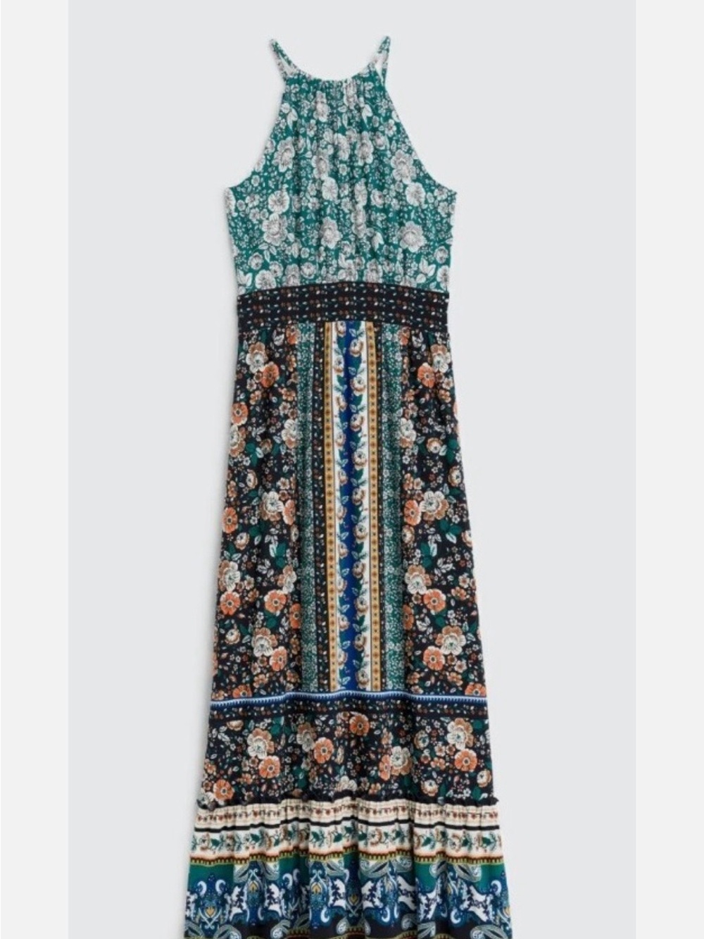 Maggy London Kenzie Maxi Dress Teal and Blue - Halter Top -Jewel Tones - Jersey